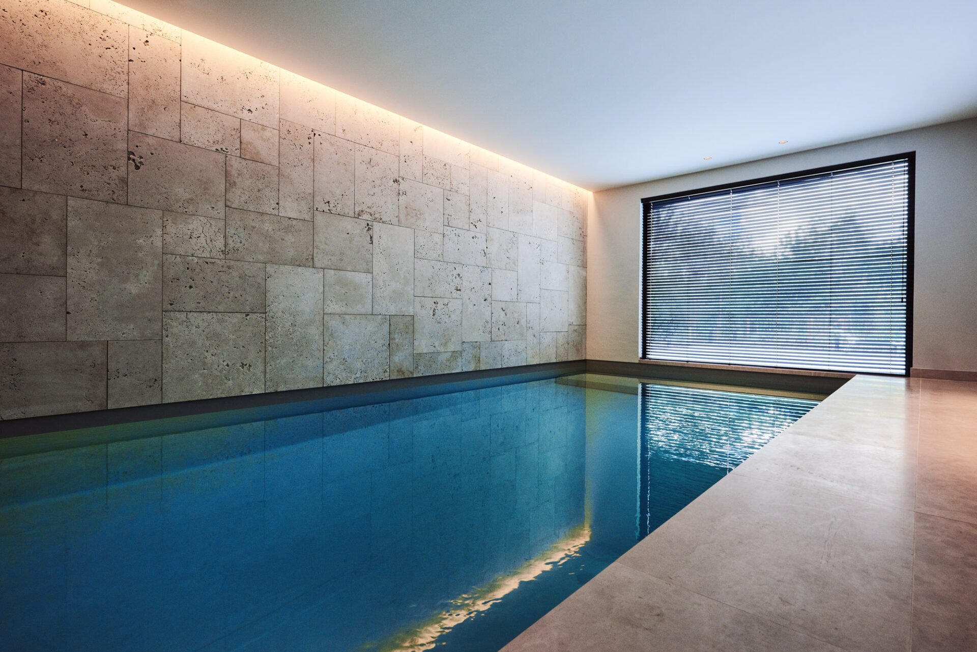 indoor pool with warm light strips