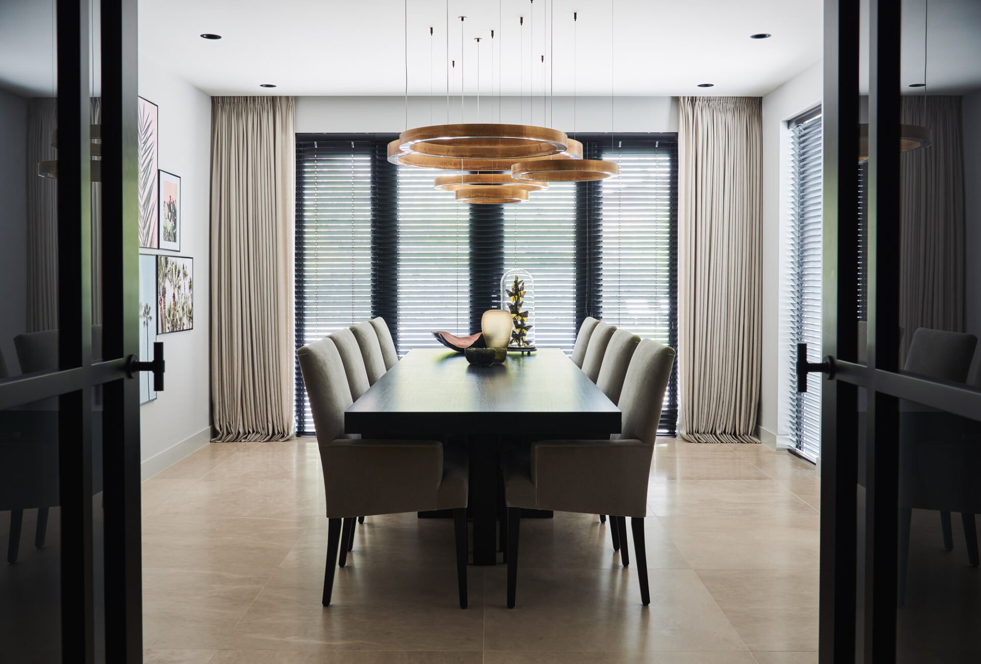 dining room table gold bronze lamps circle