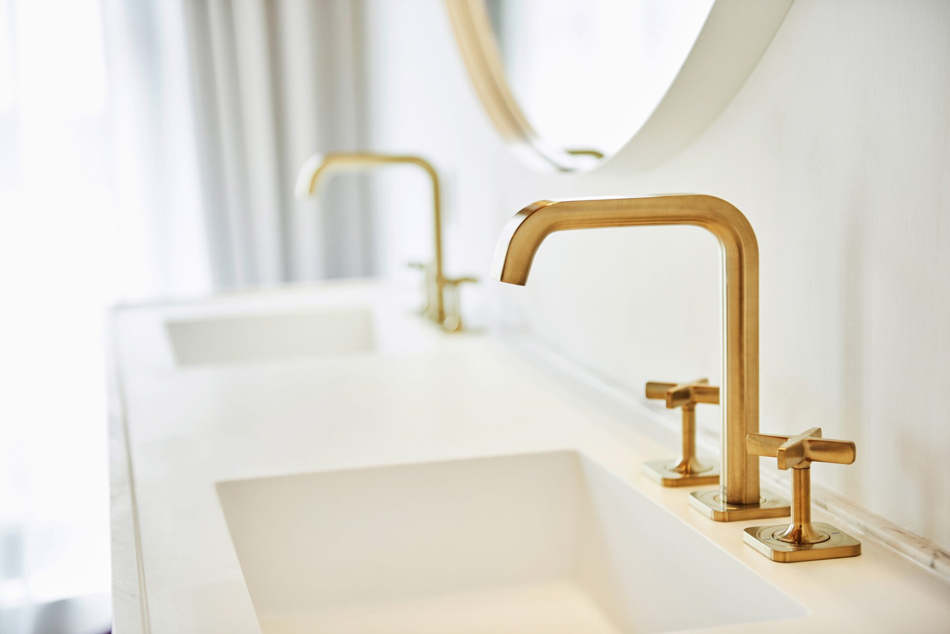 interior design bright bathroom marble white gold details