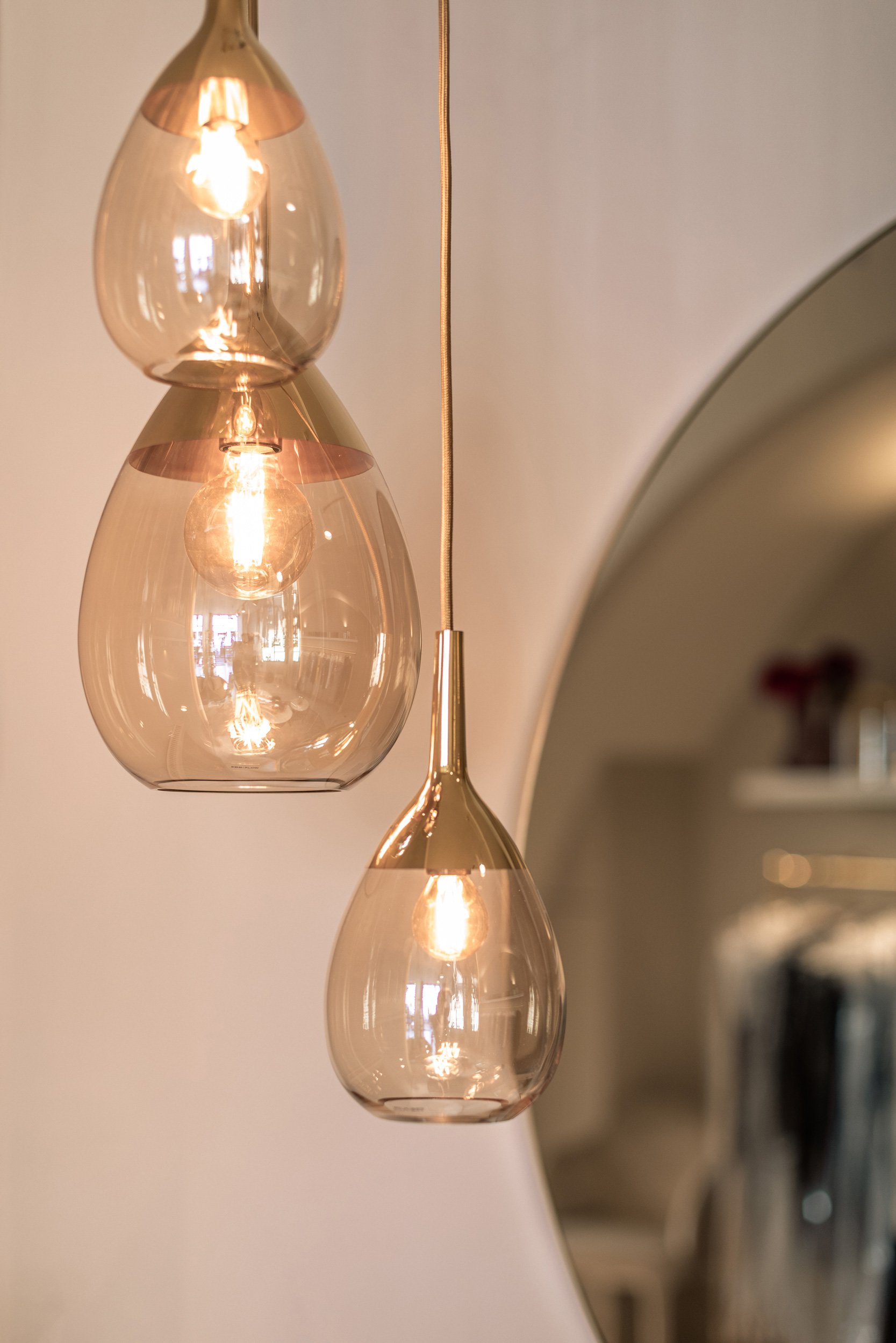 interior design sewing boutique gold lamp detail