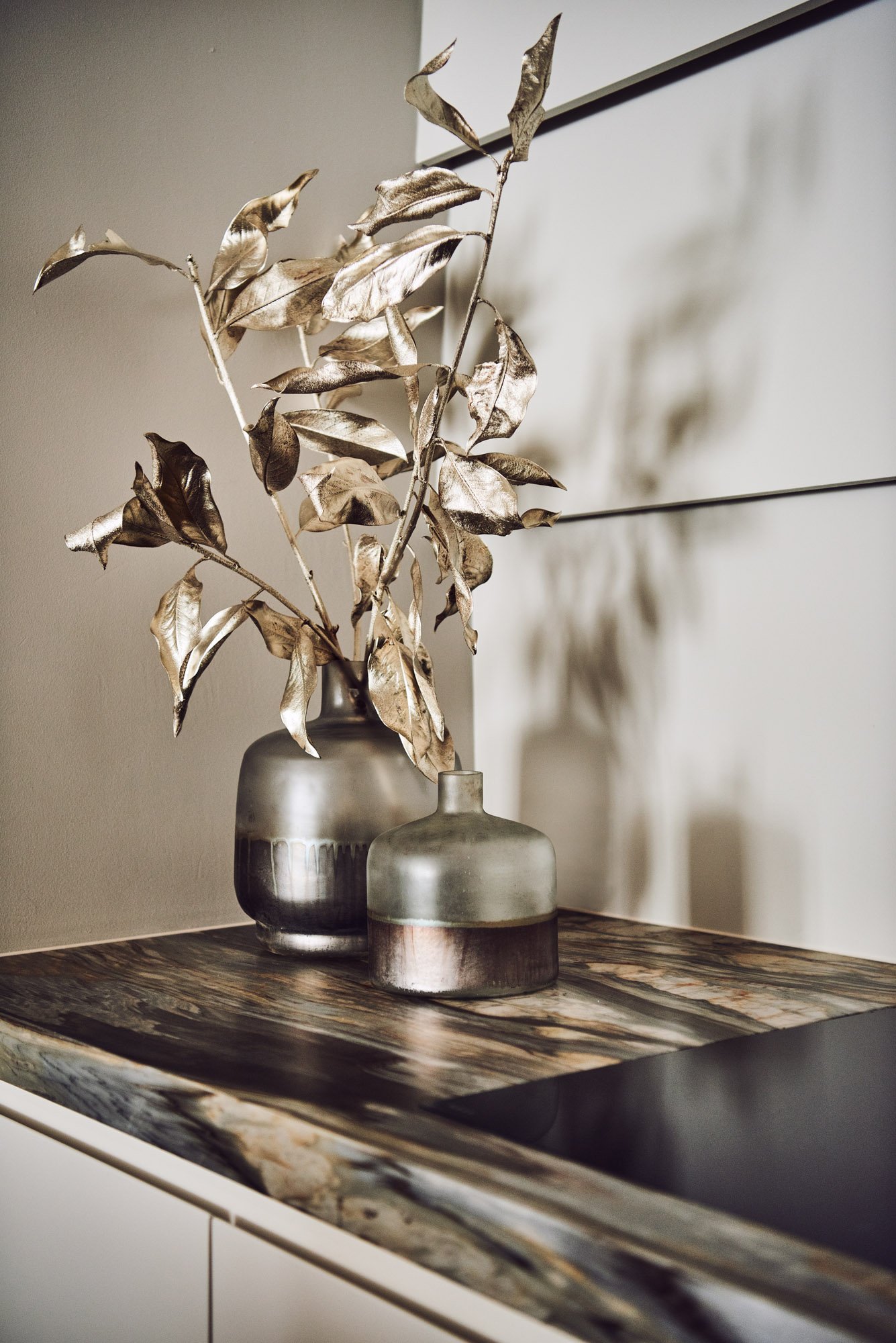 interior design gold faux plant detail